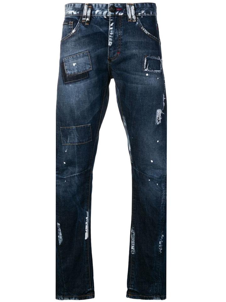 Philipp Plein Patchwork Painted Jeans - Blue