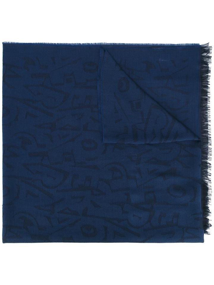 Salvatore Ferragamo Graphic Ferragamo Lettering Scarf, Men's, Blue, Wool/cashmere/silk