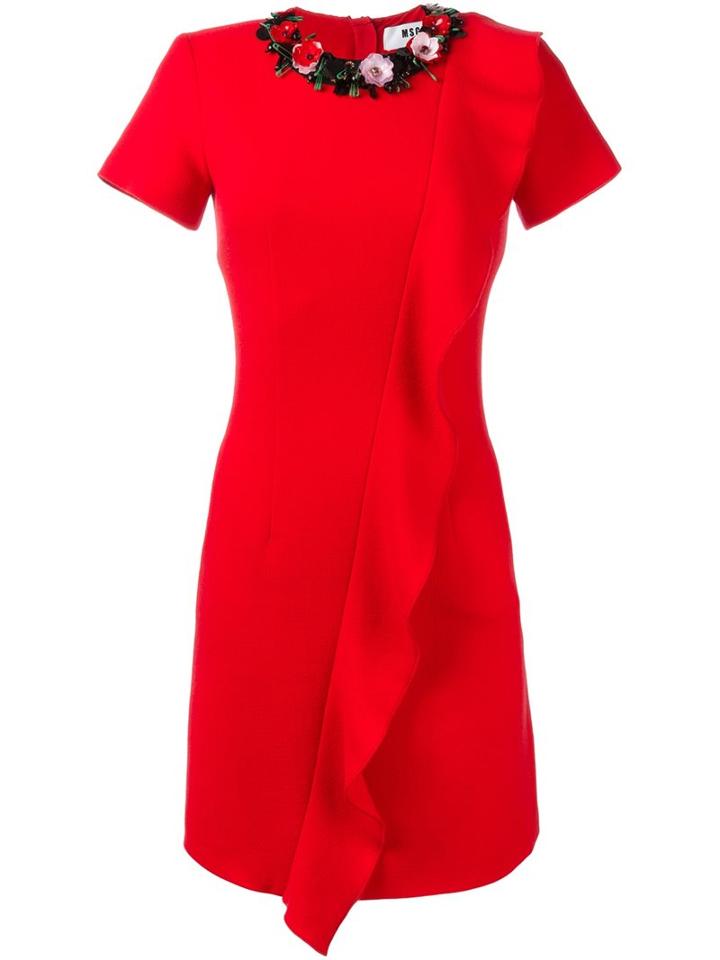 Msgm Embellished Neck Dress, Women's, Size: 42, Red, Polyester/wool