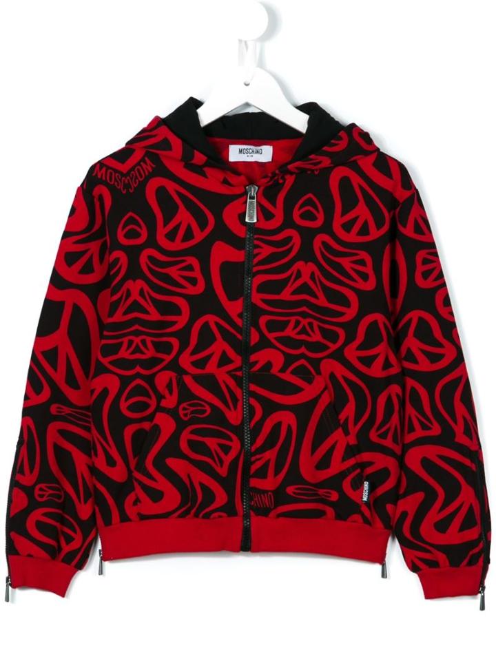 Moschino Kids Peace Logo Print Zip Hoodie, Boy's, Size: 10 Yrs, Red