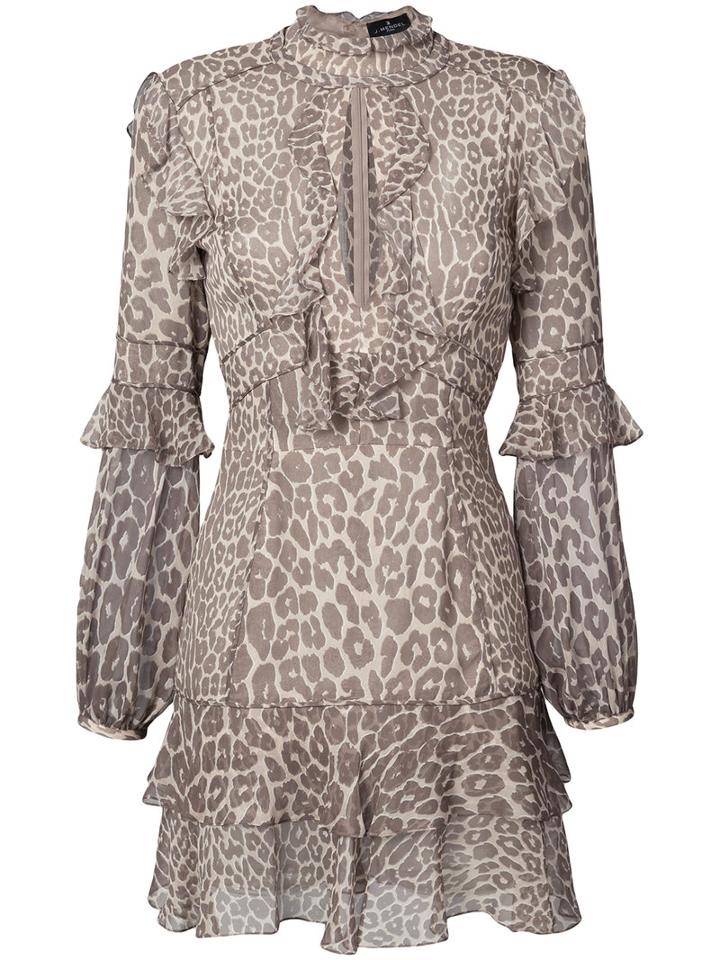 J. Mendel - Leopard Print Ruffled Mini Dress - Women - Silk - 2, Brown, Silk