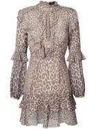 J. Mendel - Leopard Print Ruffled Mini Dress - Women - Silk - 2, Brown, Silk