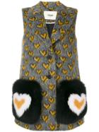 Fendi Hearts Contrast Sleeveless Coat - Black