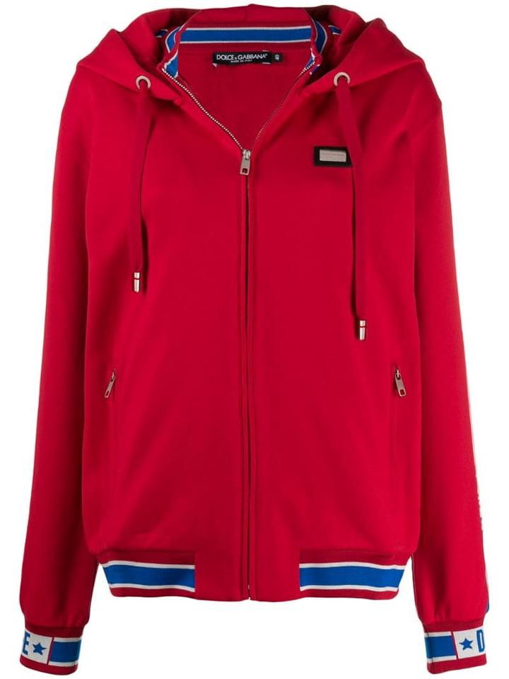 Dolce & Gabbana Logo Appliqué Zipped Hoodie - Red