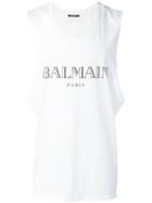 Balmain Mylar Logo Tank Top, Men's, Size: Large, White, Cotton