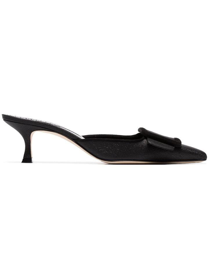 Manolo Blahnik Black Maysale 50 Metallised Mules