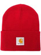 Carhartt Wip Logo Patch Beanie Hat - Red