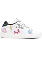 Leather Crown Cartoon-print Sneakers - White