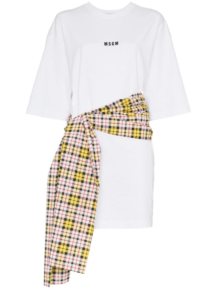 Msgm Check Tie Waist T-shirt - White