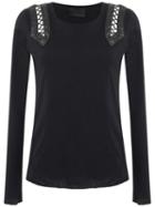 Andrea Bogosian - Leather Trims Top - Women - Cotton/leather - P, Black, Cotton/leather
