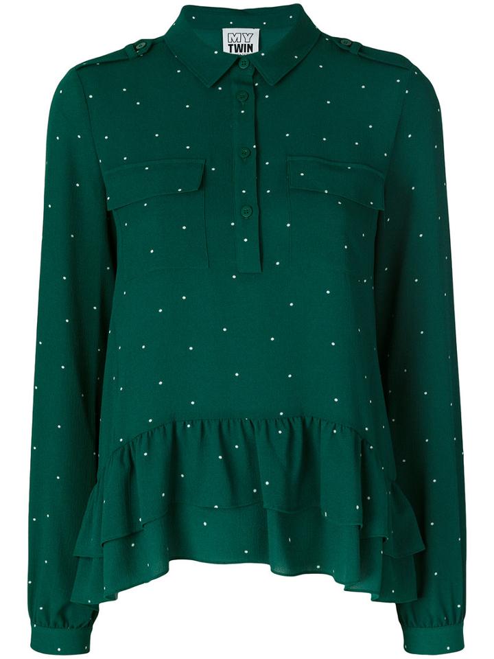 Twin-set - Dots Print Shirt - Women - Polyester/spandex/elastane - L, Green, Polyester/spandex/elastane