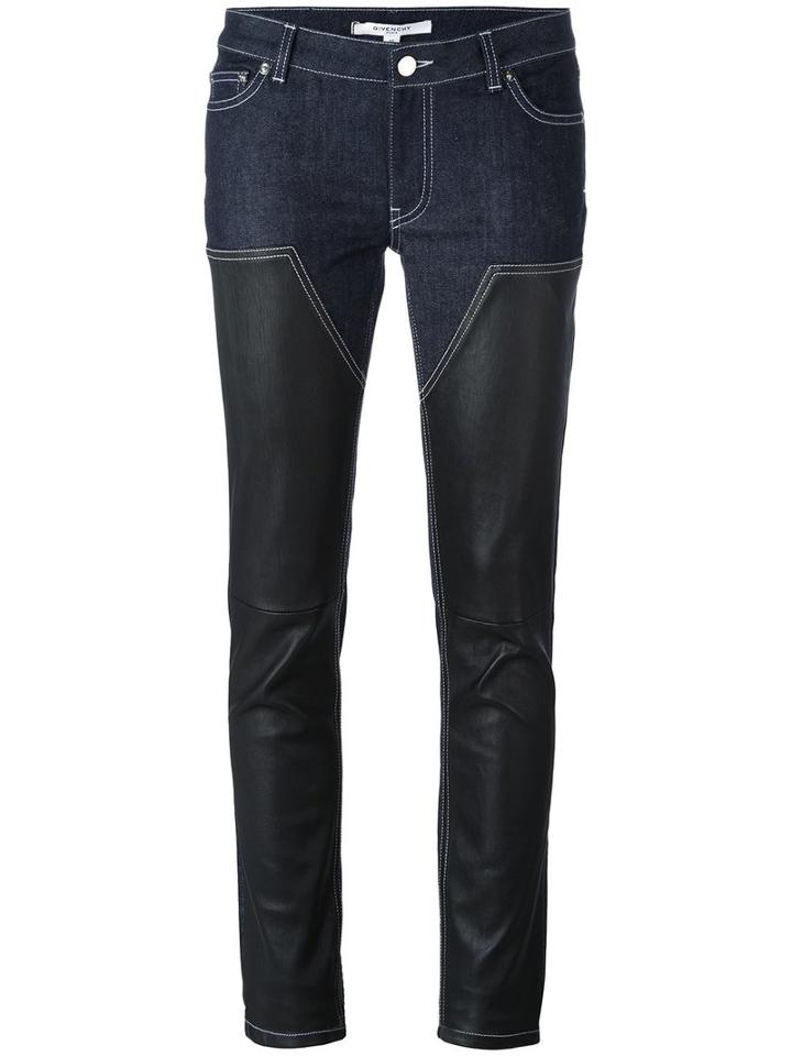 Givenchy Panelled Skinny Trousers, Women's, Size: 36, Blue, Cotton/lamb Skin/spandex/elastane
