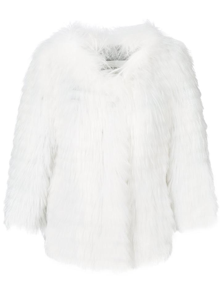 Yves Salomon - Collarless Jacket - Women - Polyamide/polyester/spandex/elastane/racoon Fur - 38, White, Polyamide/polyester/spandex/elastane/racoon Fur