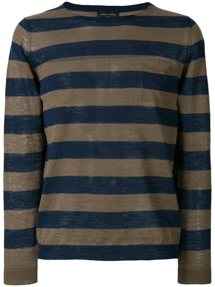 Roberto Collina Striped Chest Pocket Top - Blue