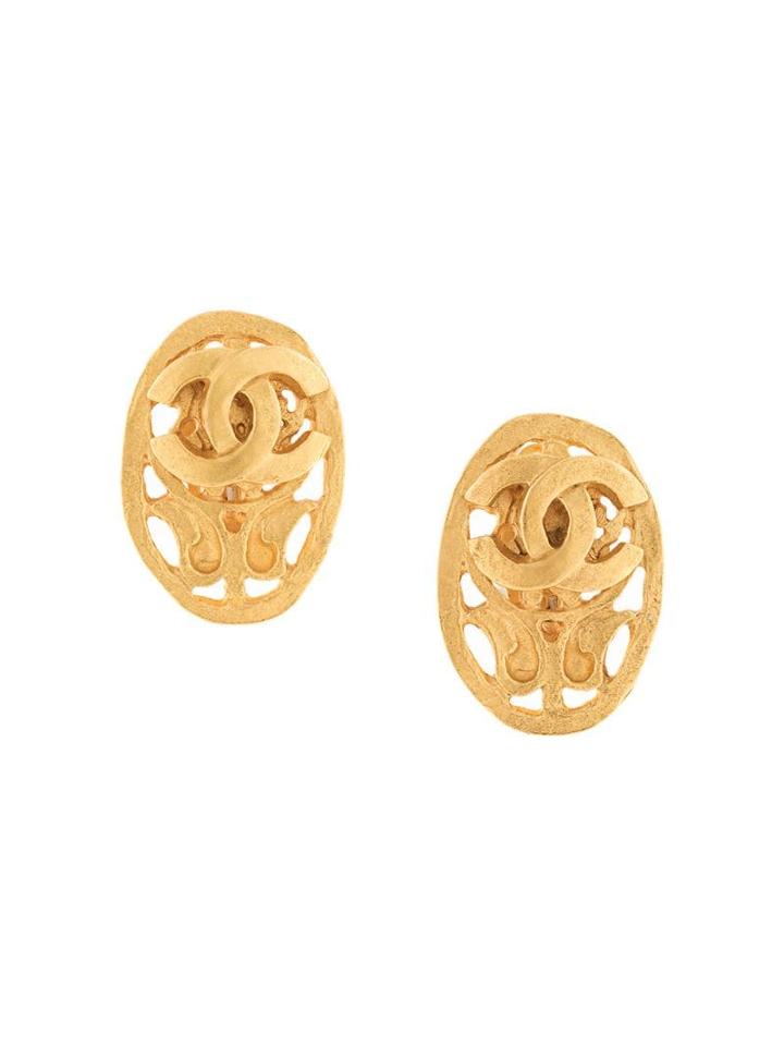Chanel Pre-owned 1995 Cc Oval Clip-on Earrings - Gold