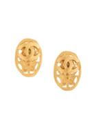Chanel Pre-owned 1995 Cc Oval Clip-on Earrings - Gold
