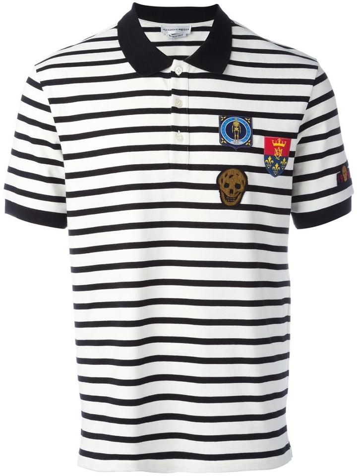 Alexander Mcqueen Striped Badge Appliqué Polo Shirt, Men's, Size: Medium, Black, Cotton