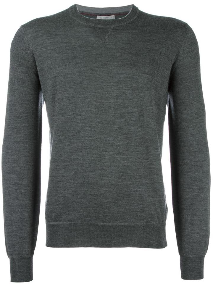 Brunello Cucinelli Crew Neck Jumper, Men's, Size: 48, Grey, Cashmere/virgin Wool