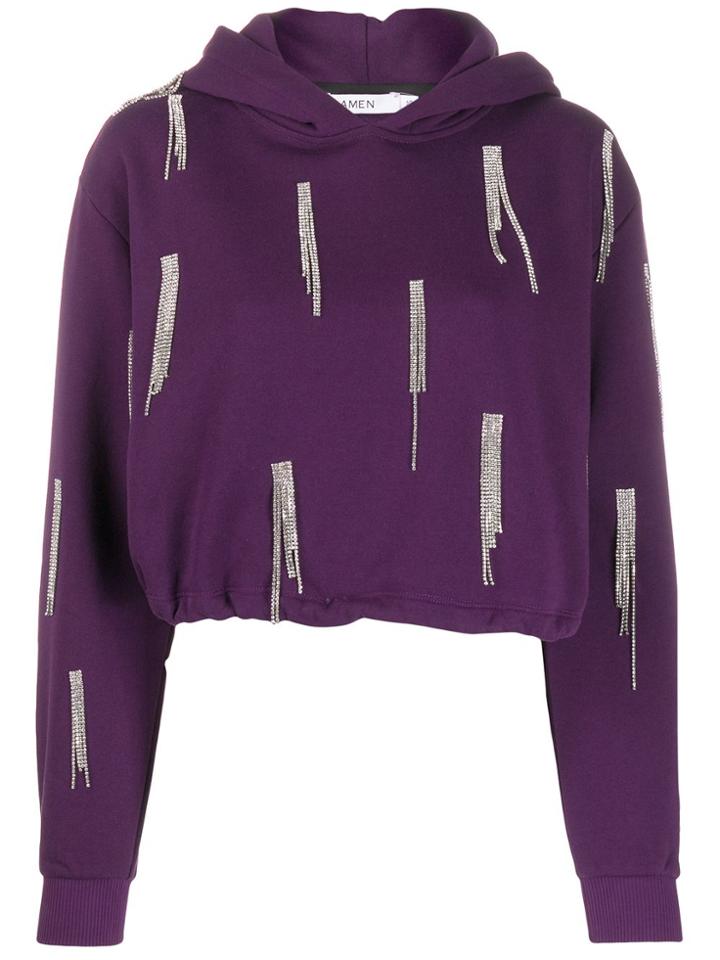 Amen Cropped Crystal-embellished Hoody - Purple