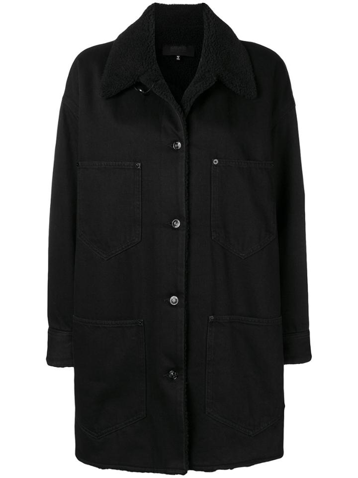 Mm6 Maison Margiela Shearling Collar Denim Coat - Black