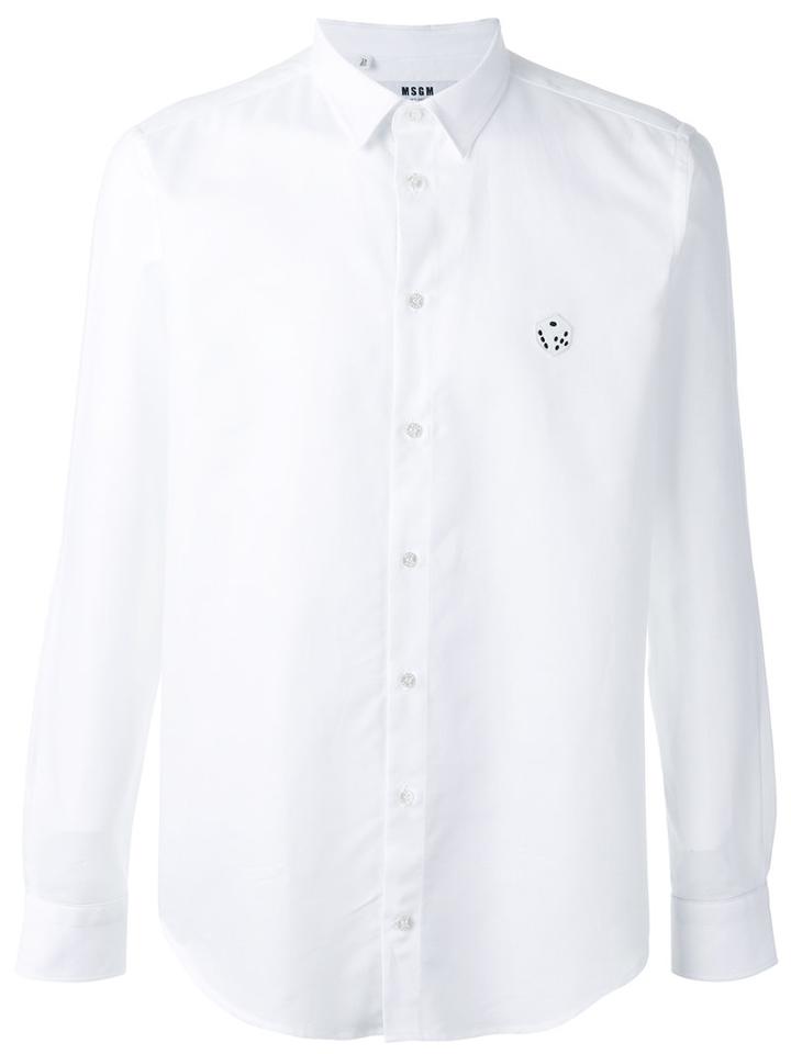 Msgm Embroidered Dice Shirt, Men's, Size: 40, White, Cotton