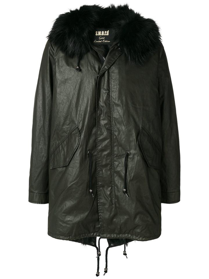 S.w.o.r.d 6.6.44 Racoon Fur Hooded Coat - Black