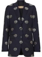 Burberry Fil Coupé Crest Wool Tailored Jacket - Blue