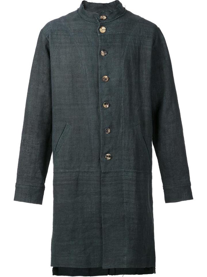 By Walid Collarless Zipped Coat, Men's, Size: Xl, Grey, Linen/flax