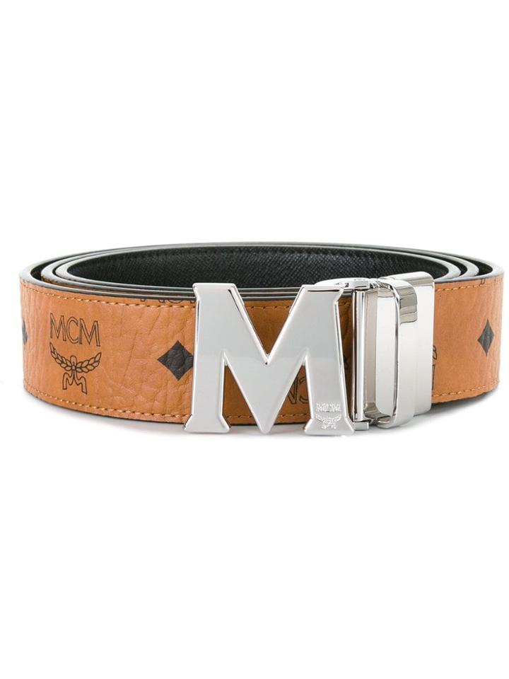 Mcm Logo Print Belt - Neutrals