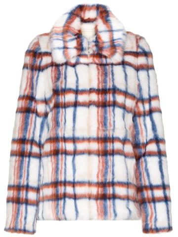 Xu Zhi Tartan Faux Fur Jacket - White