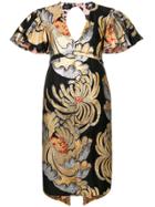 Rochas Brocade Frill Sleeve Dress - Multicolour