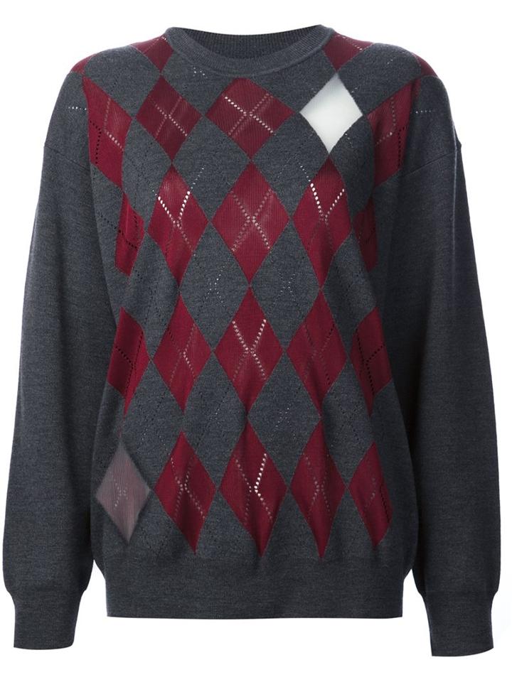 Alexander Wang Argyle Pullover With Sheer Intarsia Diamonds, Women's, Size: Xs, Grey, Rayon/merino