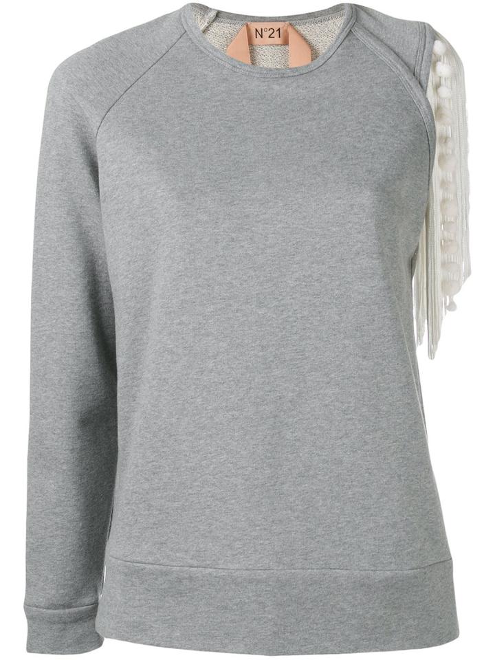 No21 - Fringed Sleeve Detail Sweatshirt - Women - Cotton/polyester/viscose - 42, Grey, Cotton/polyester/viscose