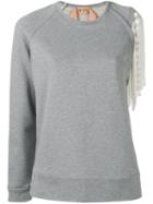 No21 - Fringed Sleeve Detail Sweatshirt - Women - Cotton/polyester/viscose - 42, Grey, Cotton/polyester/viscose