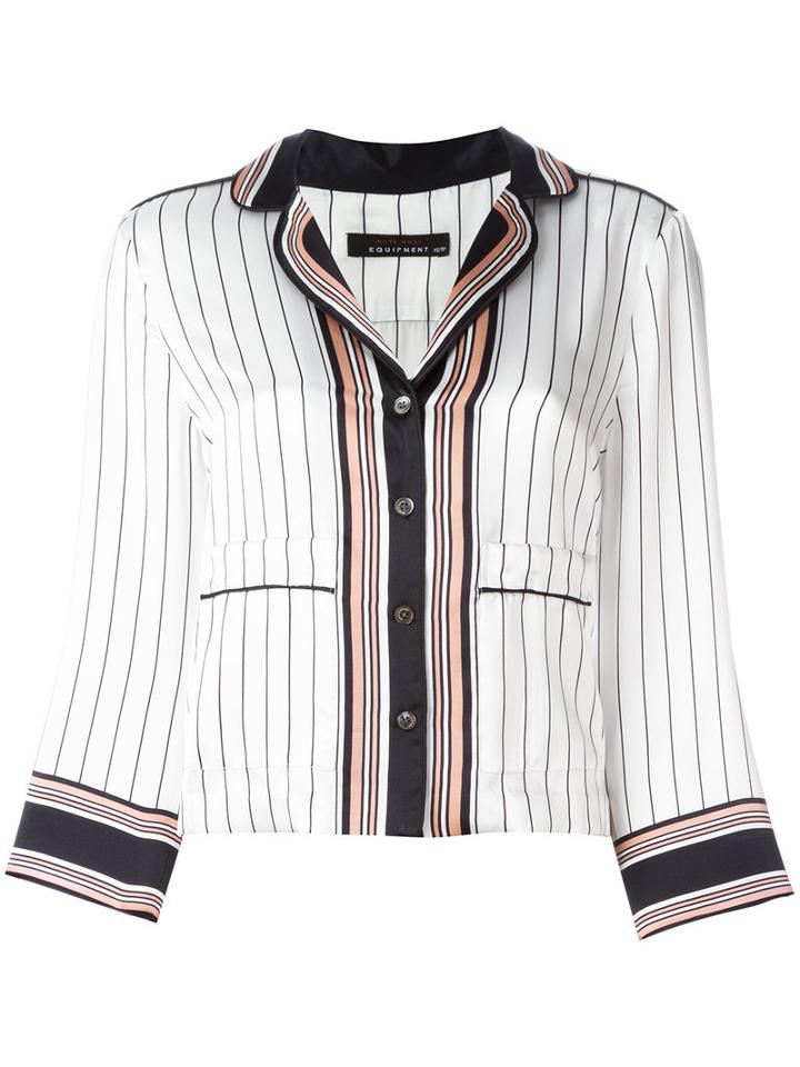 Equipment Pinstripe Pajama Blouse, Women's, Size: Medium, White, Silk