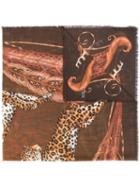 Salvatore Ferragamo Leopard Print Scarf, Women's, Brown, Silk/cashmere