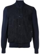 Cerruti 1881 Contrast Sleeve Bomber Jacket, Men's, Size: 52, Blue, Lamb Skin