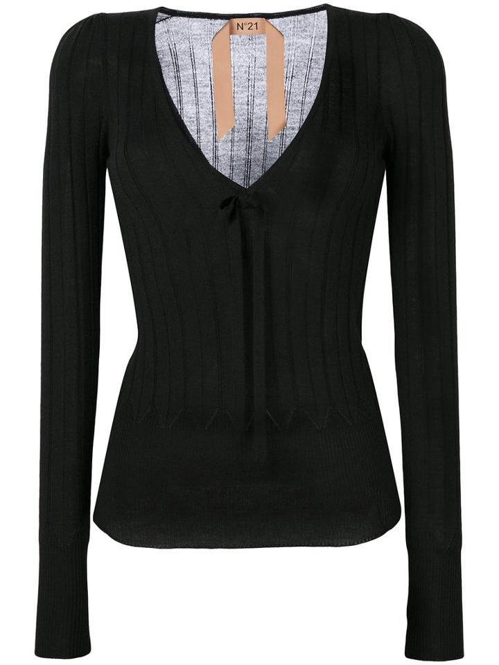 No21 - Fitted Knitted Top - Women - Silk/virgin Wool - 44, Black, Silk/virgin Wool