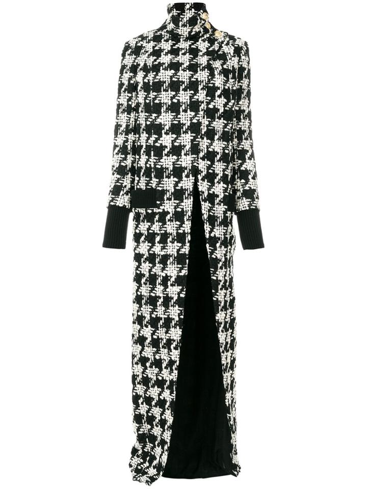 Balmain Long Houndstooth Coat - Black