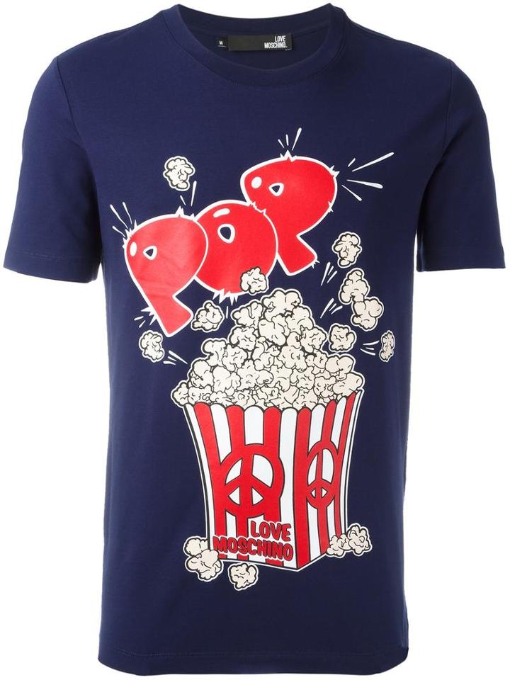 Love Moschino Popcorn Print T-shirt, Men's, Size: Medium, Blue, Cotton/spandex/elastane
