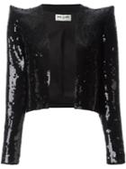 Saint Laurent Sequin Cropped Jacket, Women's, Size: 38, Black, Polyester/acetate/viscose