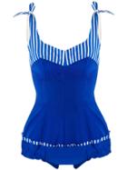 William Vintage Striped Gathered Swimsuit - Blue