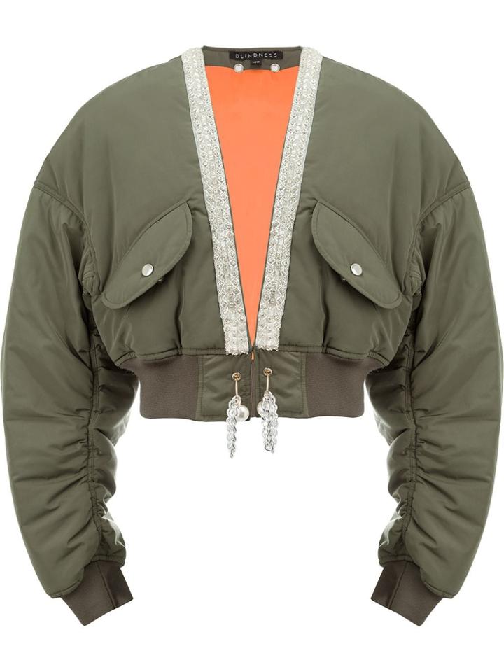 Blindness Cropped Bomber Jacket - Green