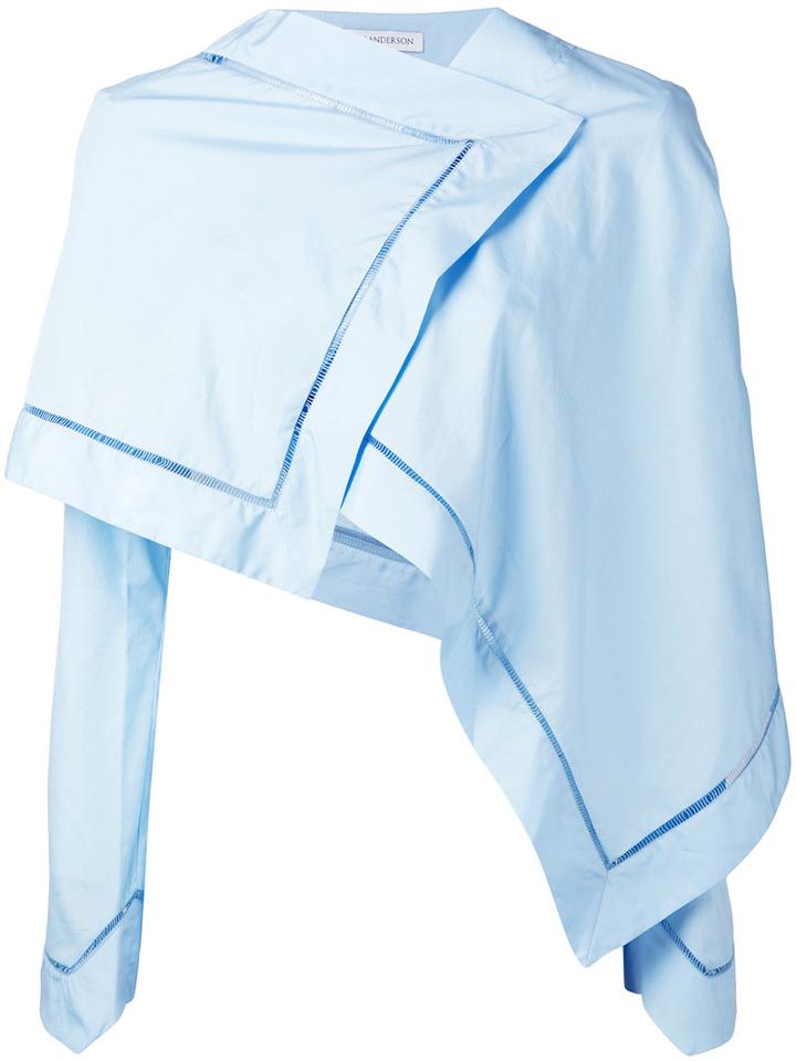 J.w.anderson - Fold Over Cropped Top - Women - Cotton - 8, Blue, Cotton