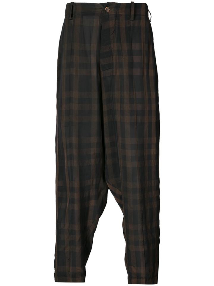 Uma Wang Checked Drop Crotch Trousers - Brown