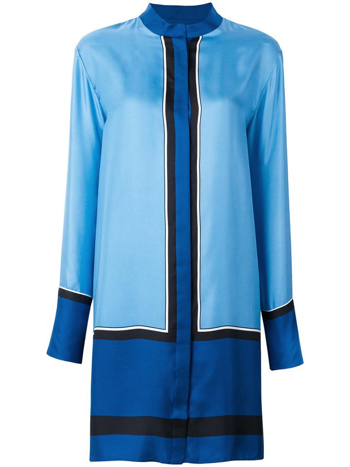 Diane Von Furstenberg - Mandarin Neck Shirt Dress - Women - Silk - S, Women's, Blue, Silk