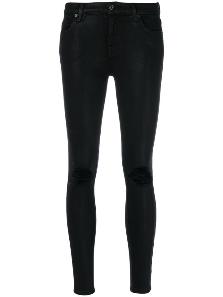 7 For All Mankind Distressed Skinny Jeans - Black