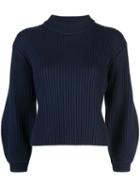 Tibi Ribbed Knit Cropped Sweater - Blue