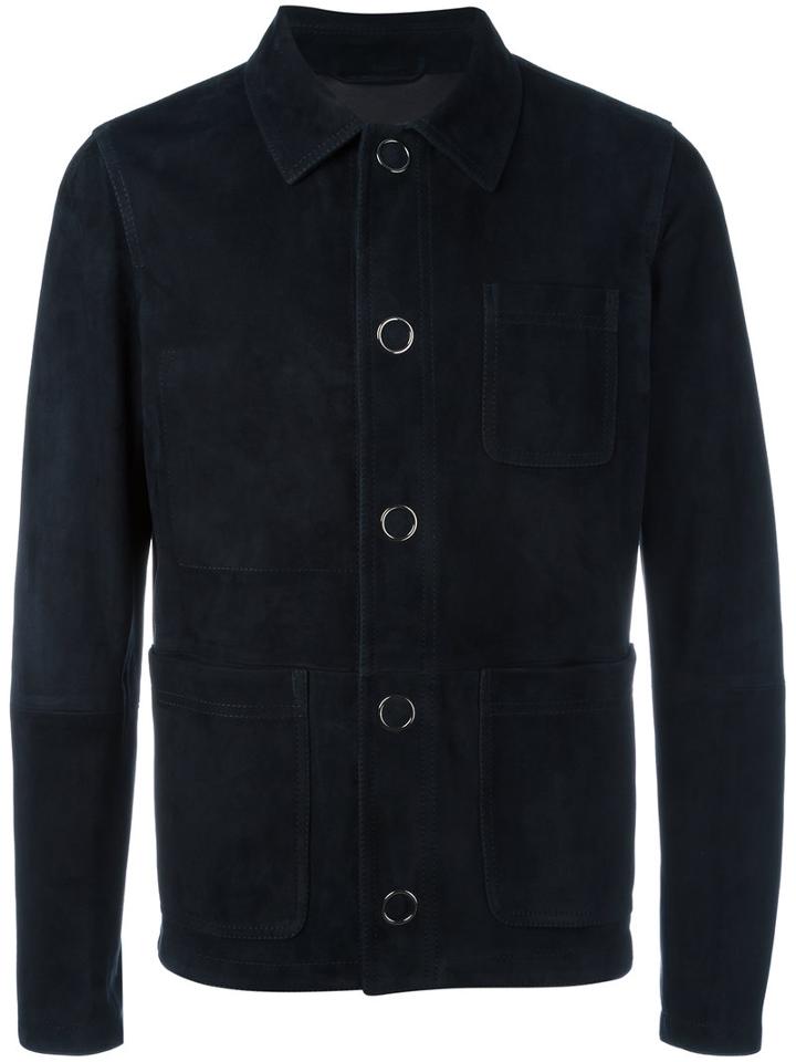 Drome Button Up Bomber Jacket, Men's, Size: 50, Blue, Lamb Nubuck Leather