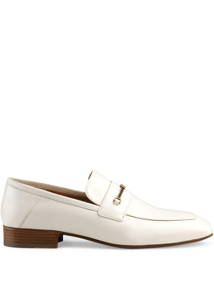 Gucci Leather Loafer With Horsebit And Double G - White